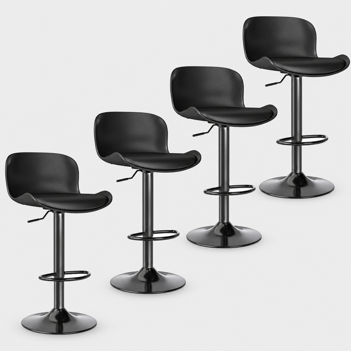 Islington Swivel Bar Stools Set of 4, Height Adjustable, Faux Leather on a light grey studio background