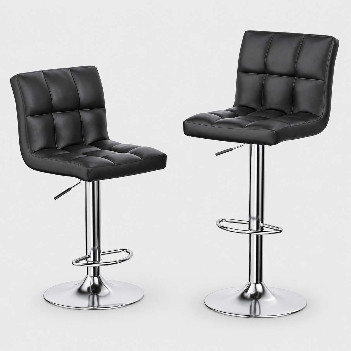 Kensington Swivel Bar Stools Set of 2, PU Leather on a light grey studio background
