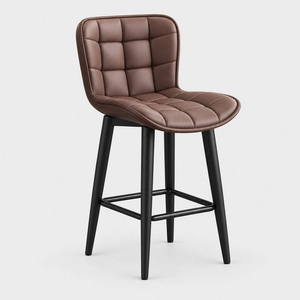Leather Bar Chair, Swivel, High Back on a light grey studio background