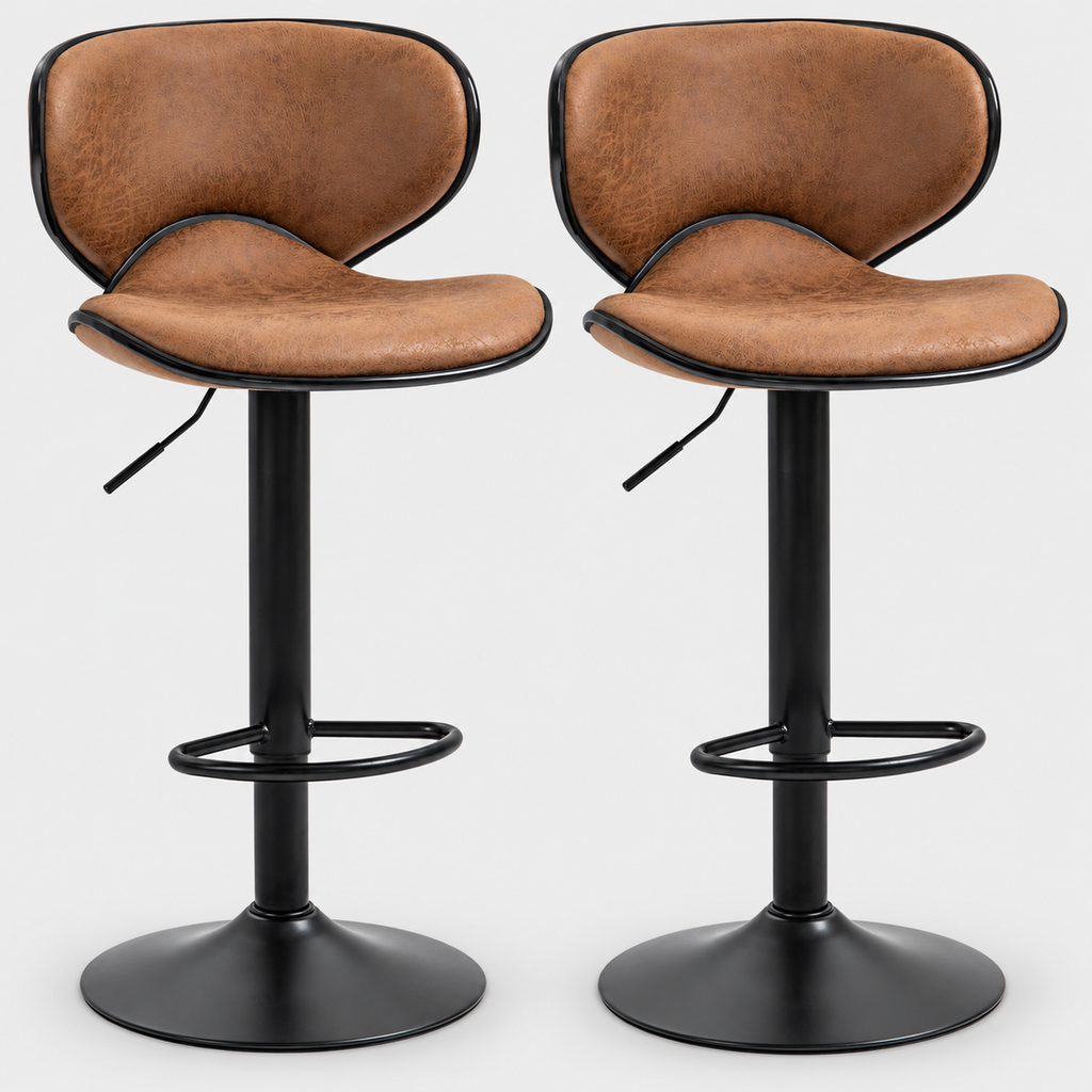 Manchester Vintage Bar Stools Set of 2, Microfiber, Coffee on a light grey studio background