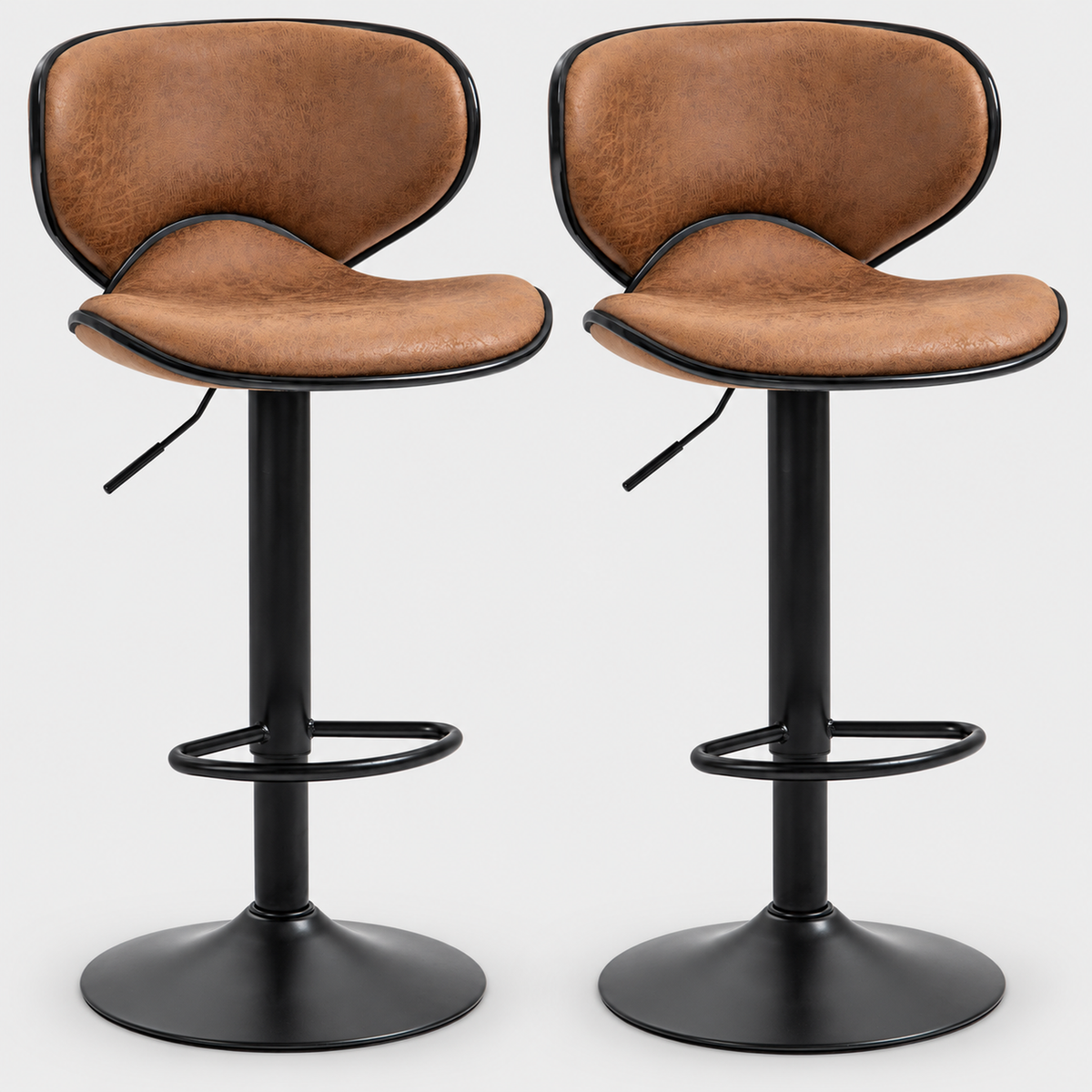 Manchester Vintage Bar Stools Set of 2, Microfiber, Coffee on a light grey studio background