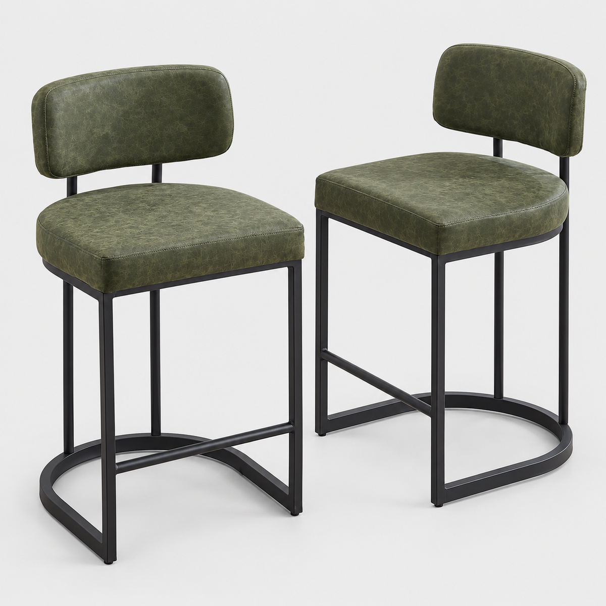 Newcastle Bar Stools Set of 2, Metal Legs, Green on a light grey studio background