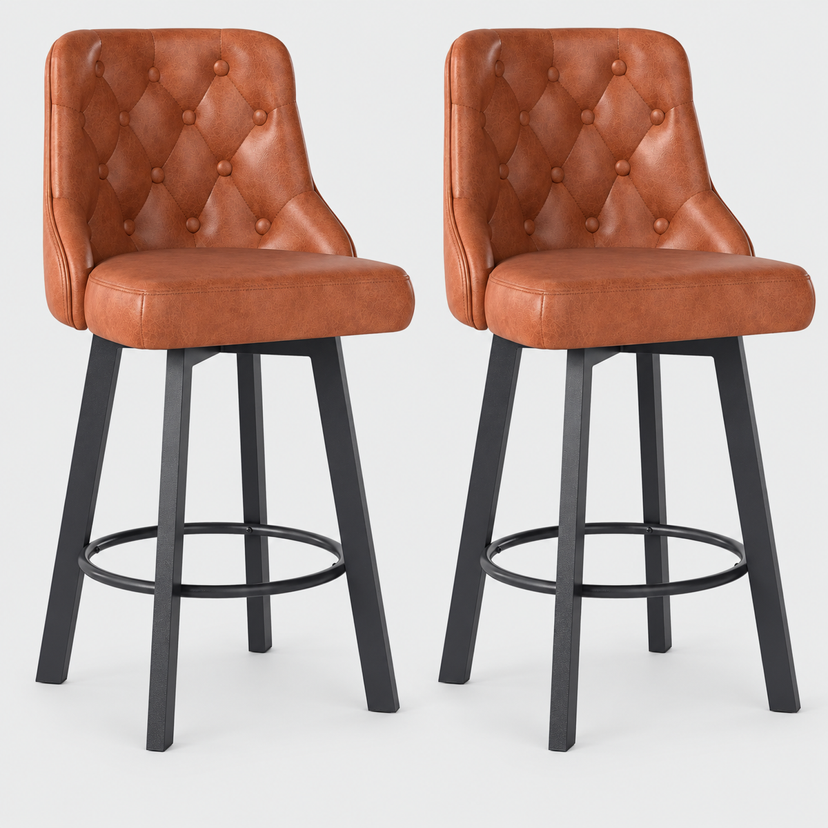 Piccadilly Bar Stools, Waterproof PU Leather, Black on a light grey studio background
