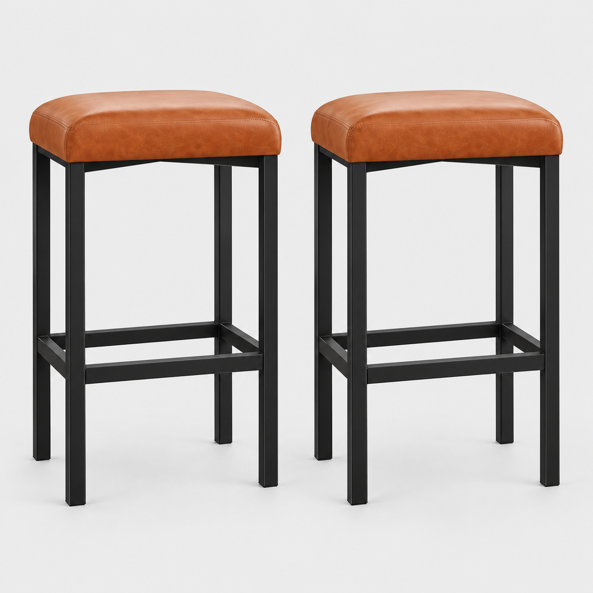 PU Leather Bar Stools Set of 2, Brown, 58cm on a light grey studio background