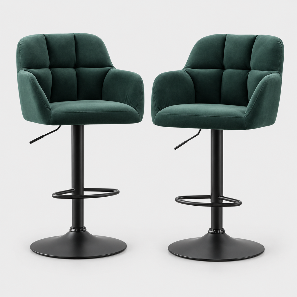 Richmond Swivel Velvet Bar Stools Set of 2, Green on a light grey studio background