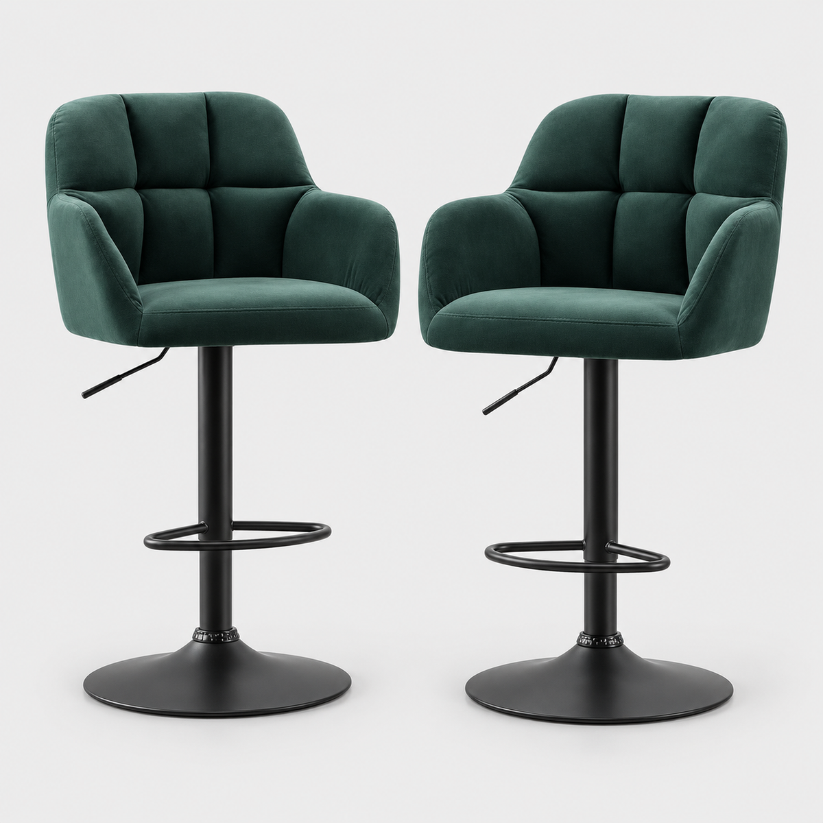 Richmond Swivel Velvet Bar Stools Set of 2, Green on a light grey studio background
