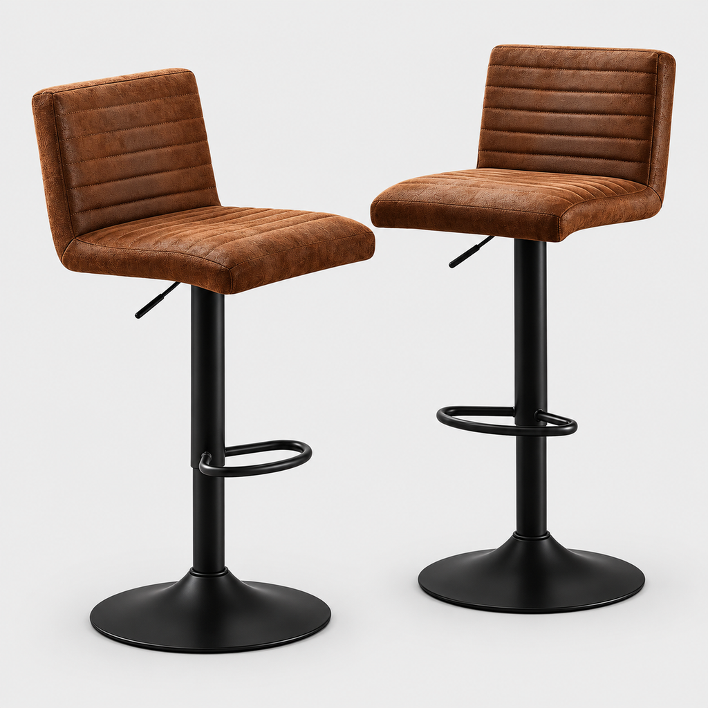 Soho Suede Bar Stools Set of 2, Swivel, Height Adjustable on a light grey studio background