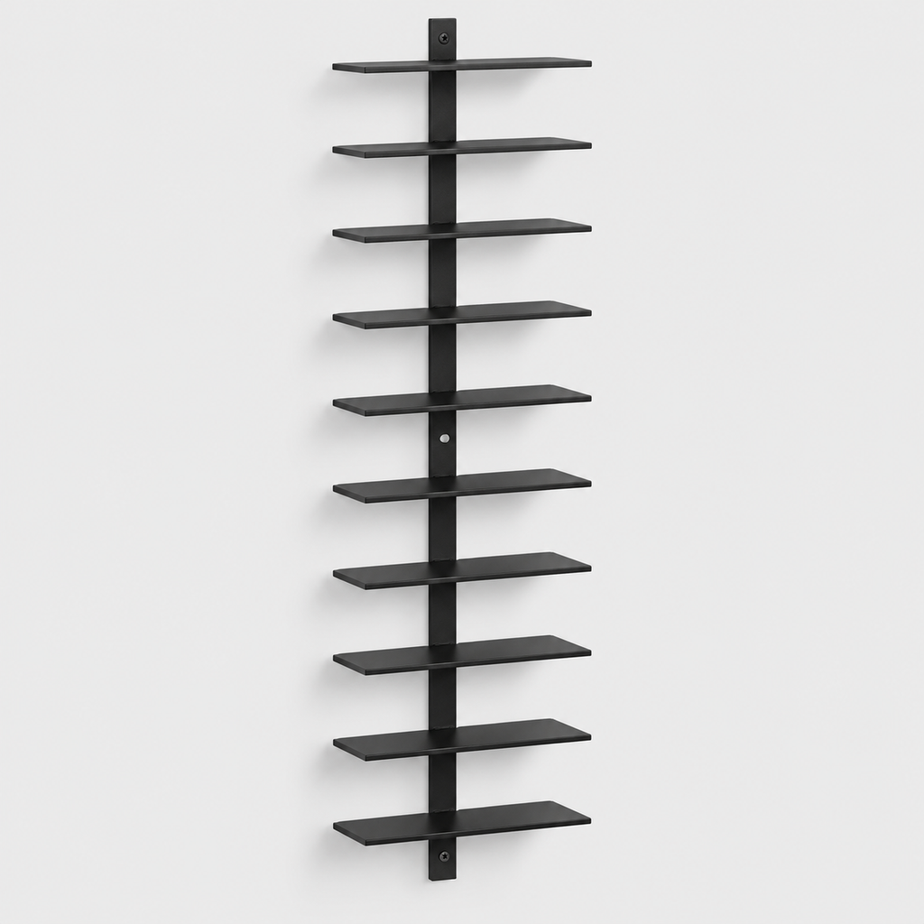 10-Bottle Wall-Mounted Wine Rack, Black Steel — product on light grey background