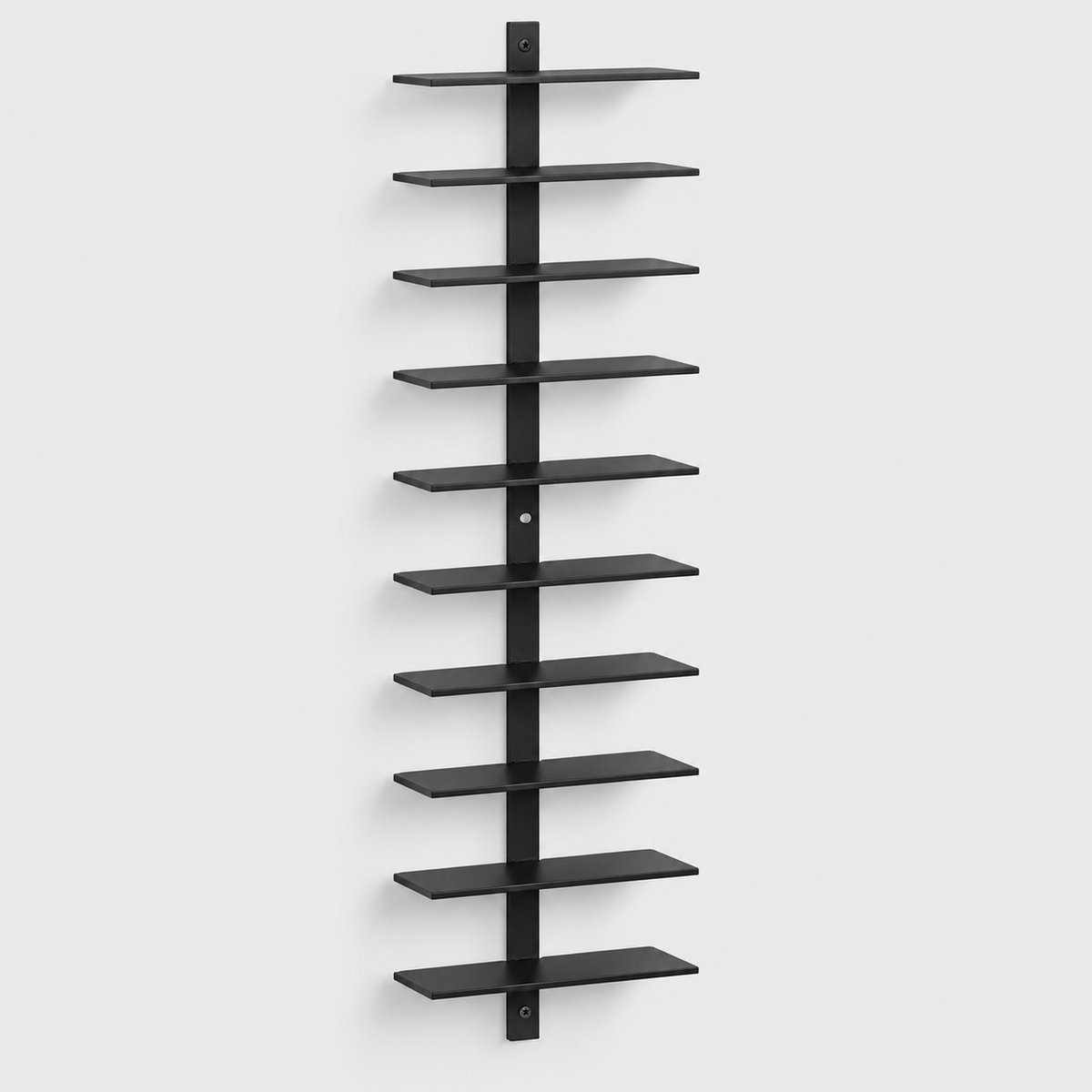 10-Bottle Wall-Mounted Wine Rack, Black Steel — product on light grey background