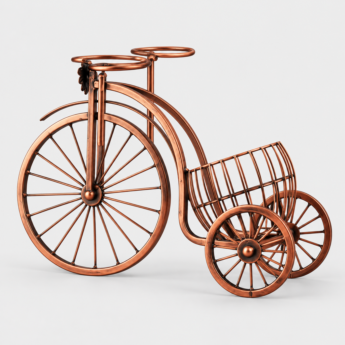 Retro Tricycle Wine Rack, Metal Bottle Holder — product on light grey background