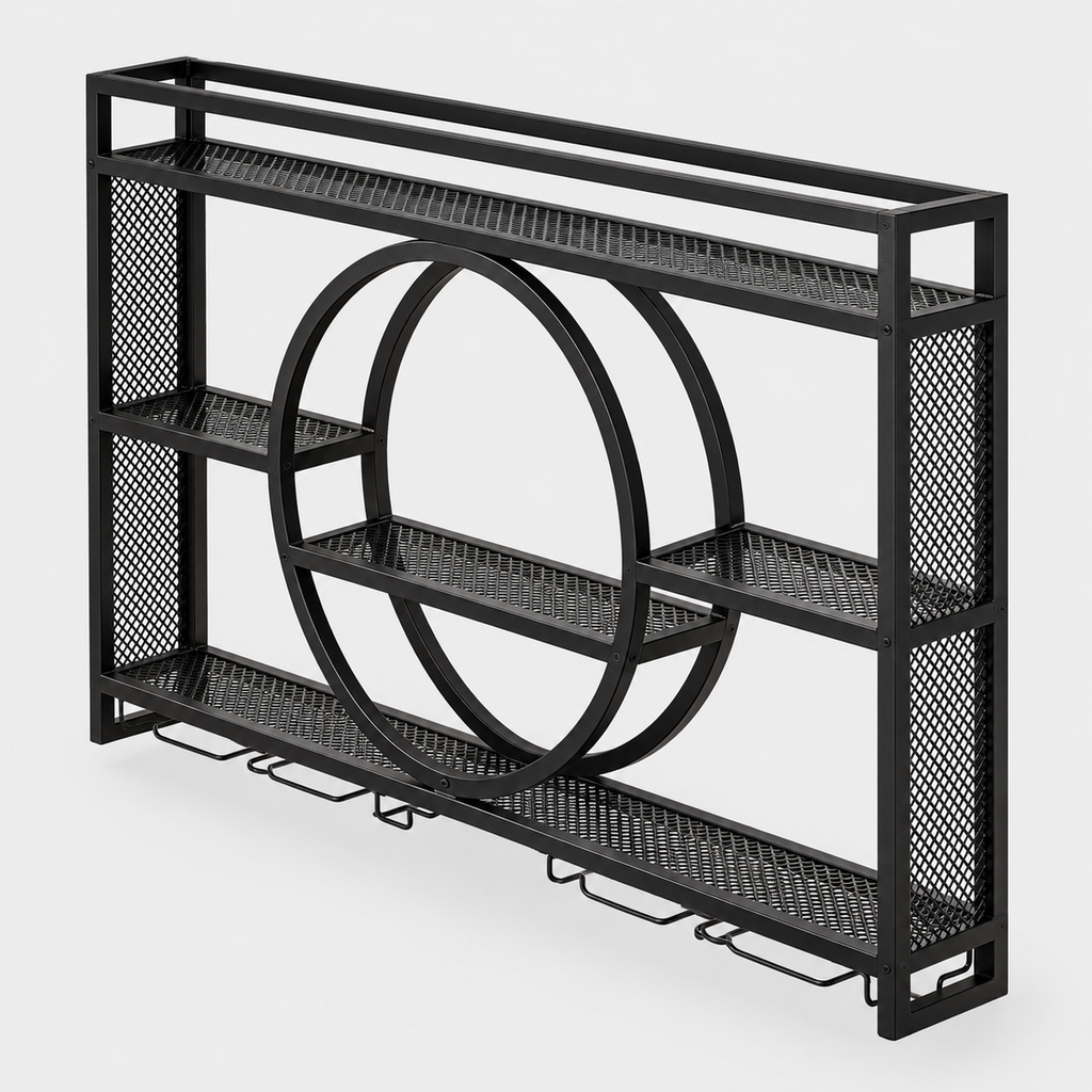 Wall-Mounted Wine Rack with Glass Holder — product on light grey background