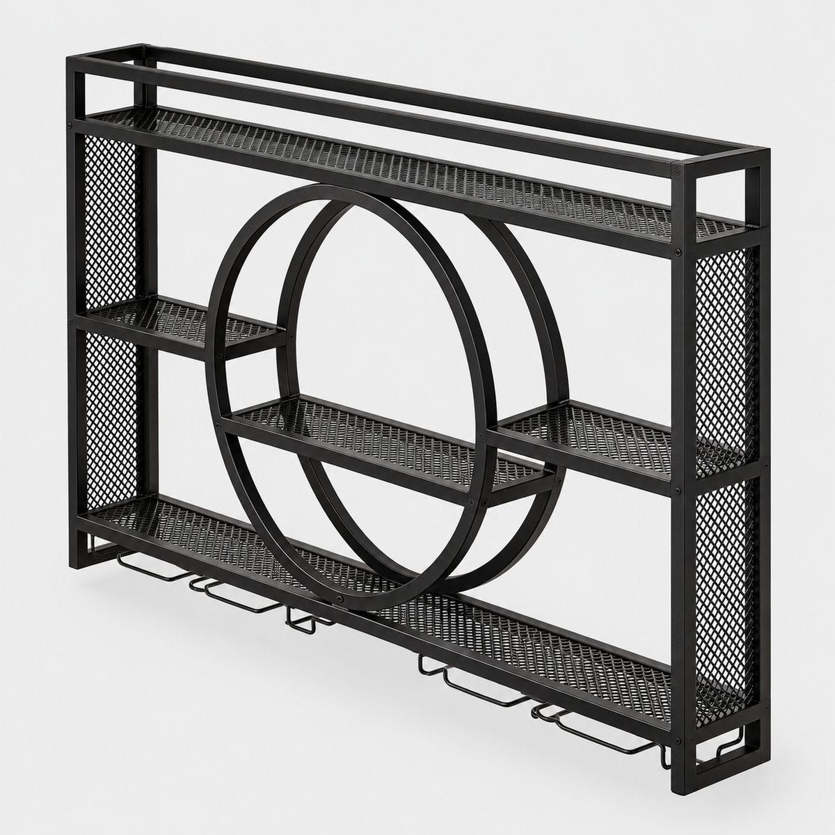 Wall-Mounted Wine Rack with Glass Holder — product on light grey background