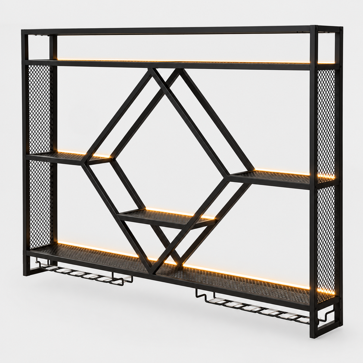 Metal Wall Bar Shelf with Wine Rack — product on light grey background