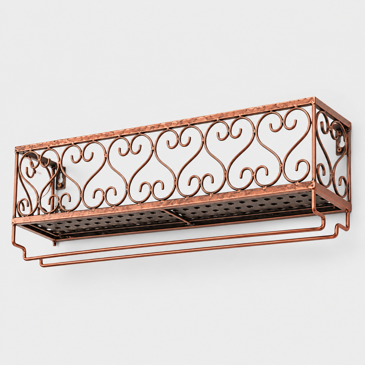 Wall-Mounted Wine Rack with Glass Holder, Bronze — product on light grey background