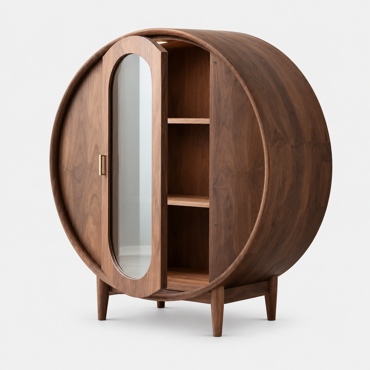 Barrel Round Drinks Cabinet, Wine Display, Solid Wood on a light grey background