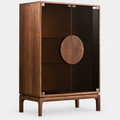 Modern Black Walnut Drinks Cabinet, Wine Storage, Double Door on a light grey background