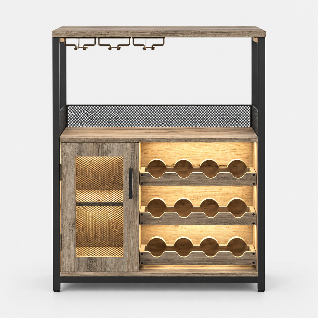 Detachable Wine Rack Drinks Cabinet with Mesh Door on a light grey background