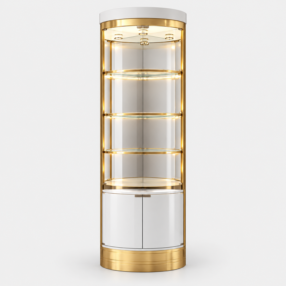 Stainless Steel Drinks Cabinet with Glass Storage on a light grey background