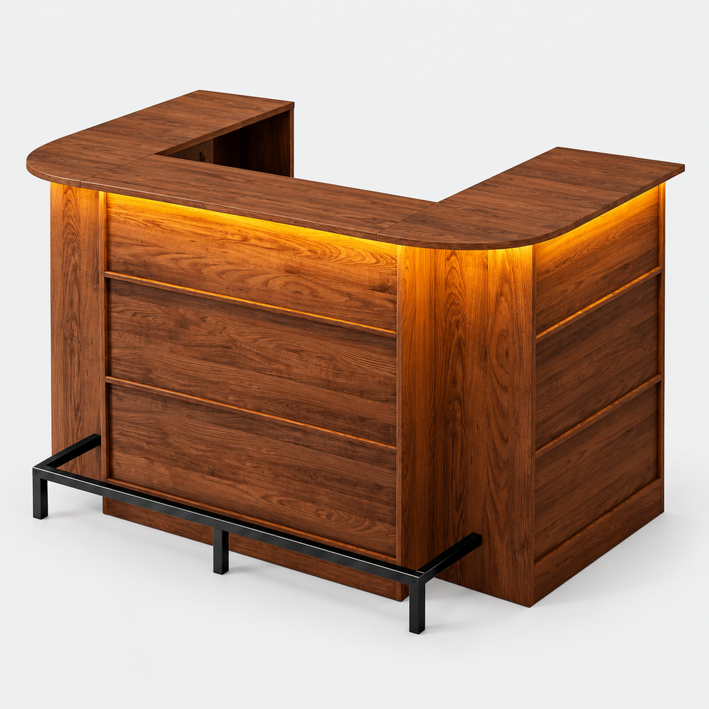 U-Shaped Drinks Cabinet, Liquor Table with LED Lighting on a light grey background