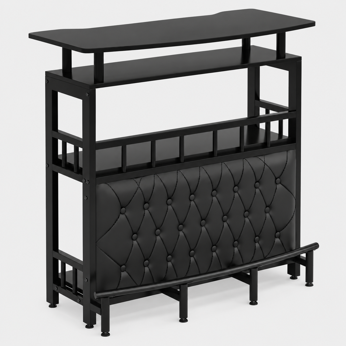 Holborn Drinks Cabinet, 3-Tier Liquor Bar Counter, Black on a light grey background