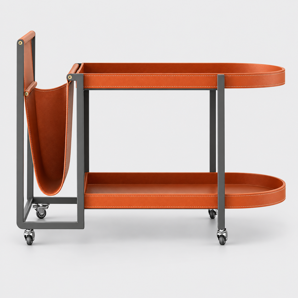 Metal Drinks Trolley, Wheeled, Orange or Grey on a light grey background