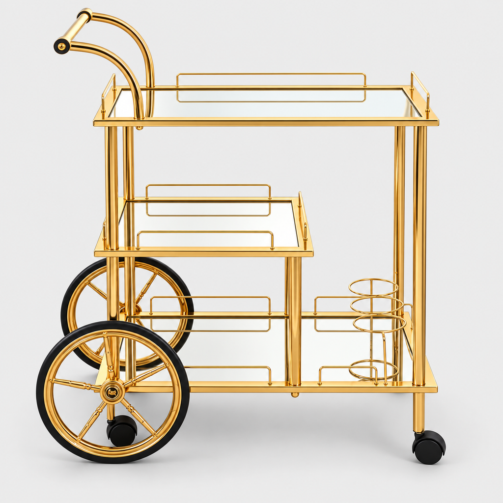 Three-Tier Drinks Trolley, Mobile Bar Cart on a light grey background