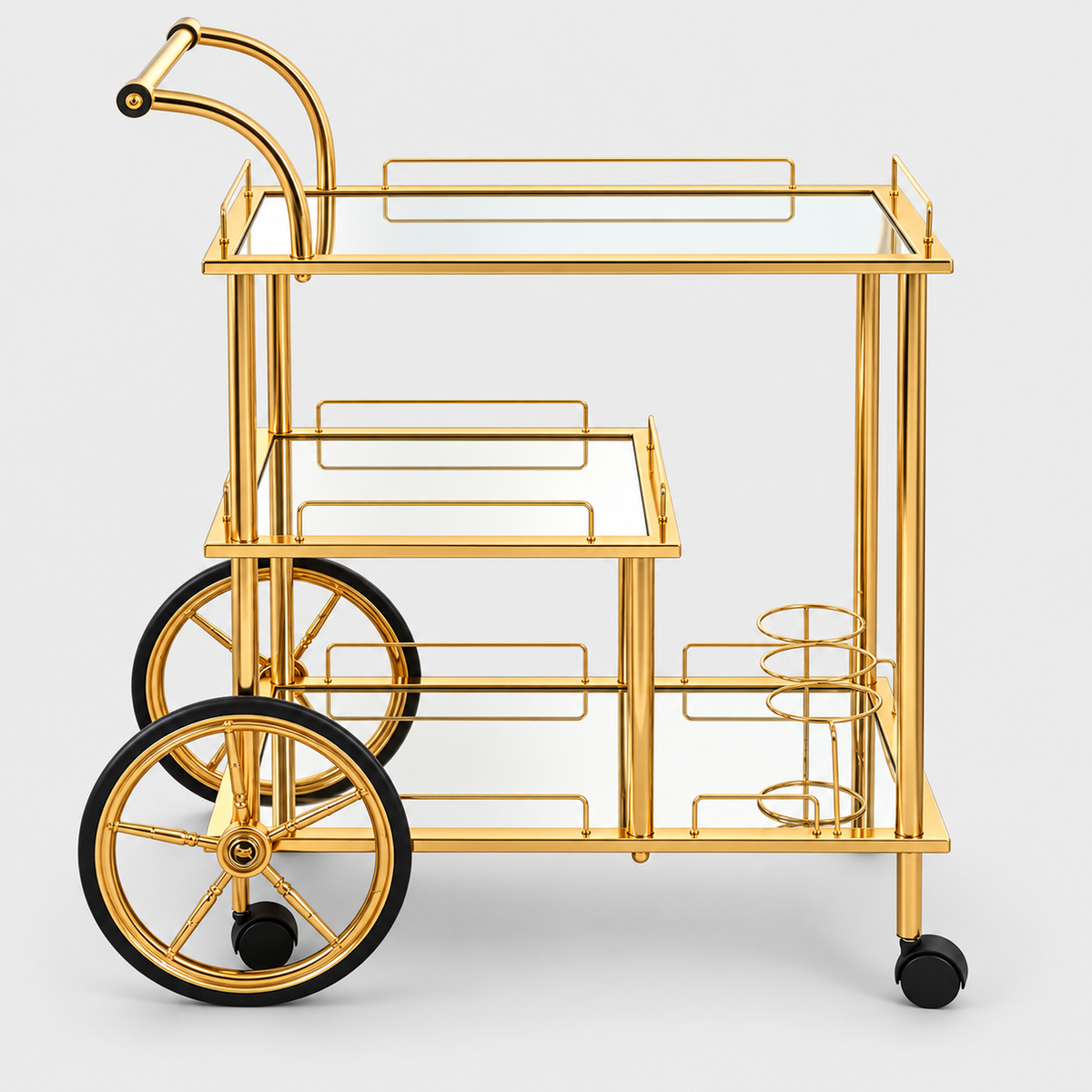 Three-Tier Drinks Trolley, Mobile Bar Cart on a light grey background