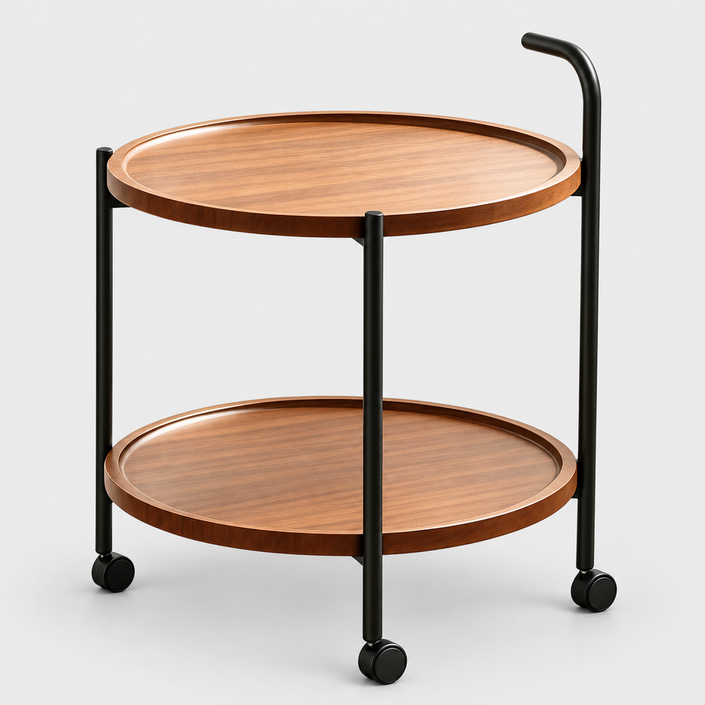 Two-Tier Drinks Trolley, Round or Rectangular on a light grey background