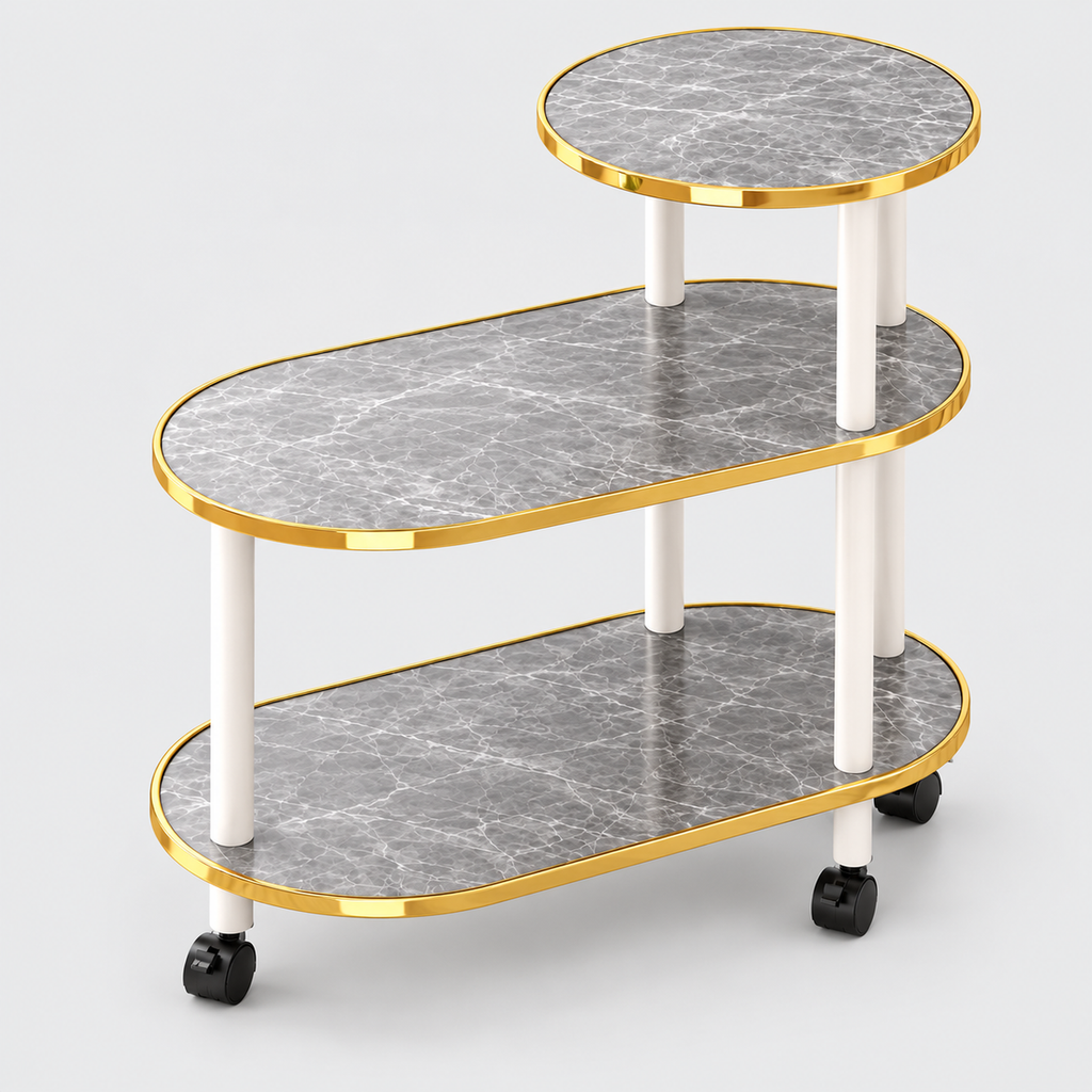 Marble-Pattern Rolling Side Trolley on a light grey background