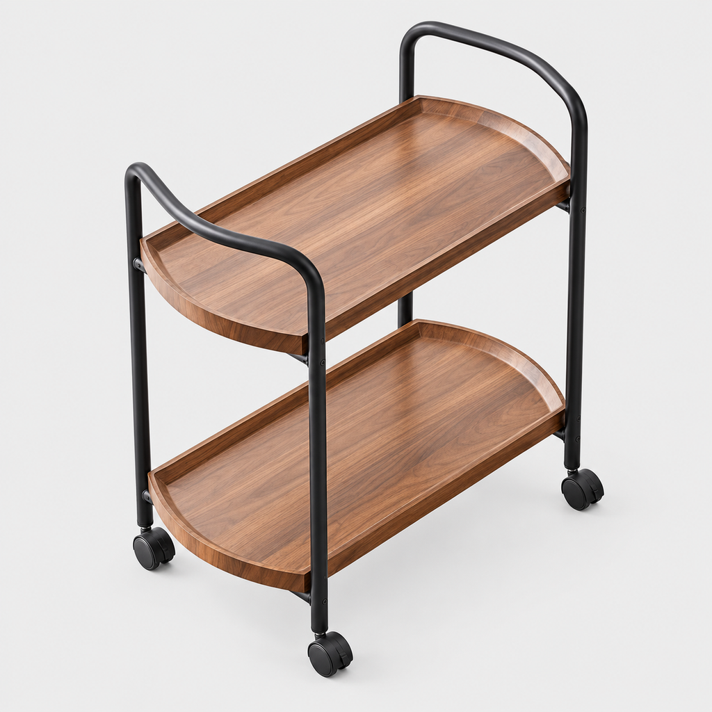 Two-Tier Wooden Bar Trolley on a light grey background