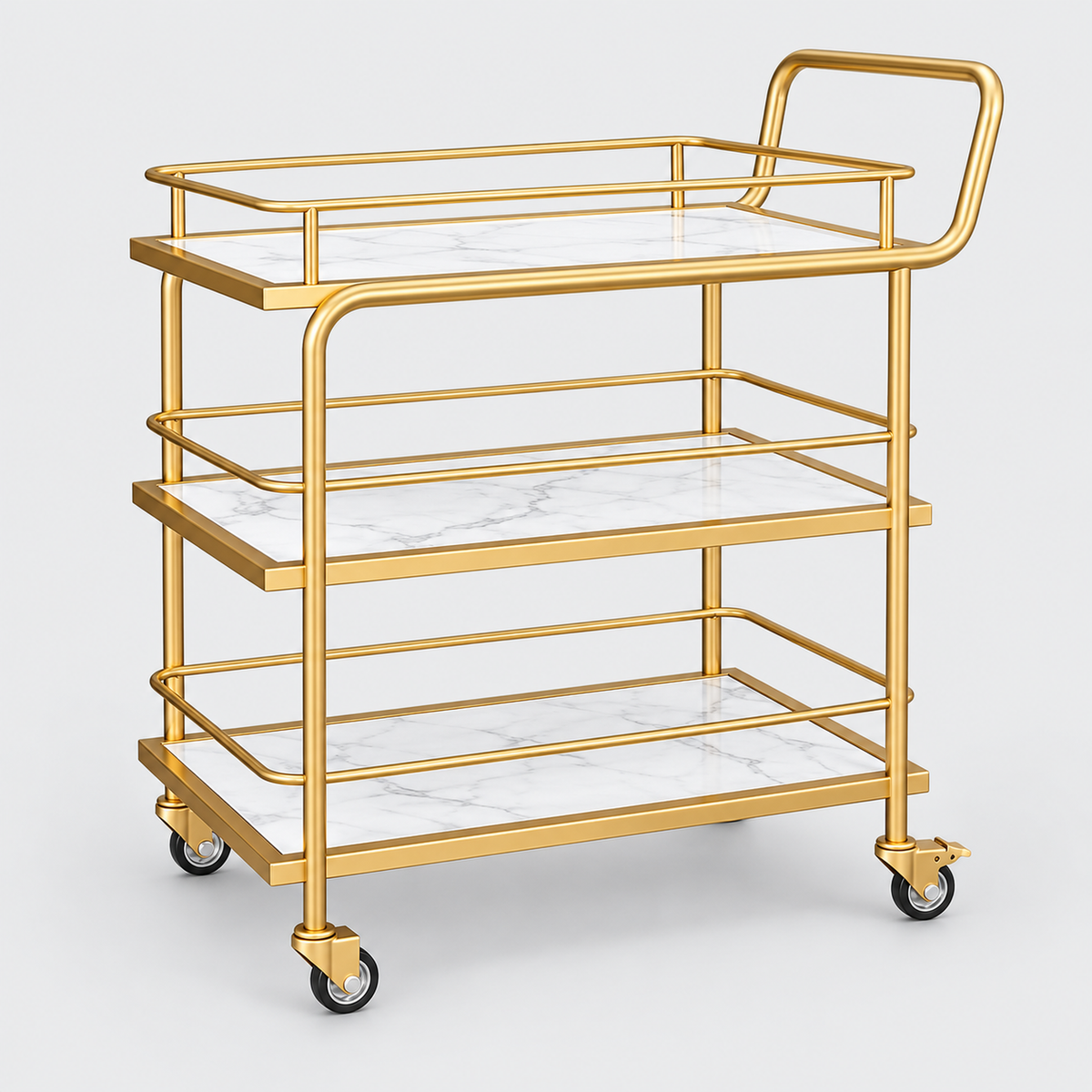 Nordic Gold Tiered Drinks Trolley on a light grey background