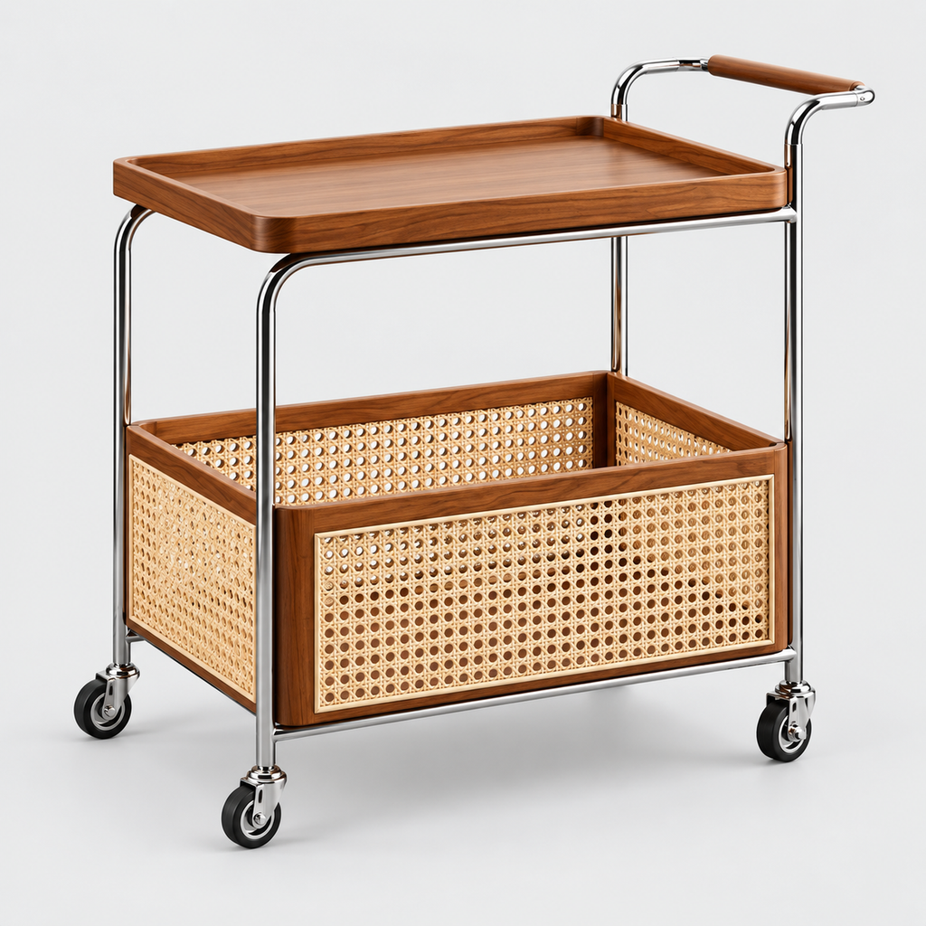 Brown Wood Bar Cart, Luxury Design on a light grey background