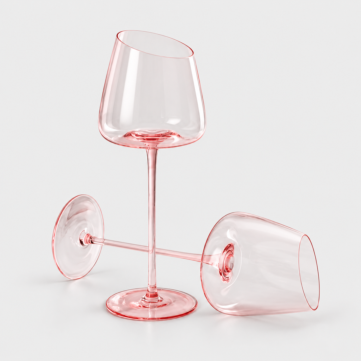 Pink Crystal Wine Glasses, Set of 2, Slanted Mouth
