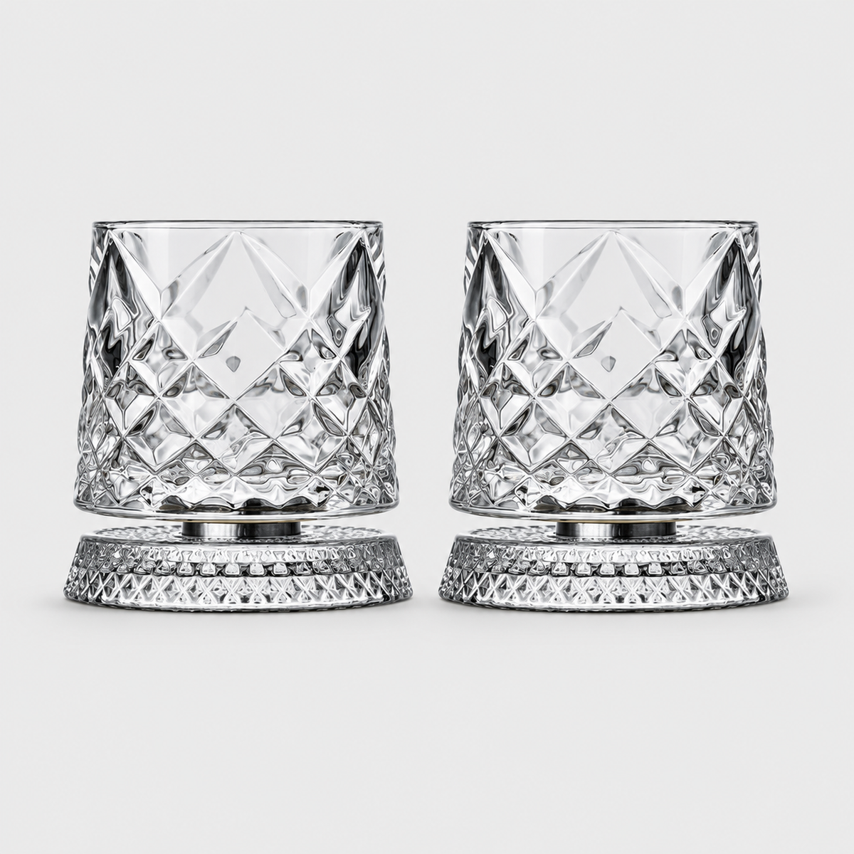 Rotating Whiskey Glasses, Glass Base, Set of 2