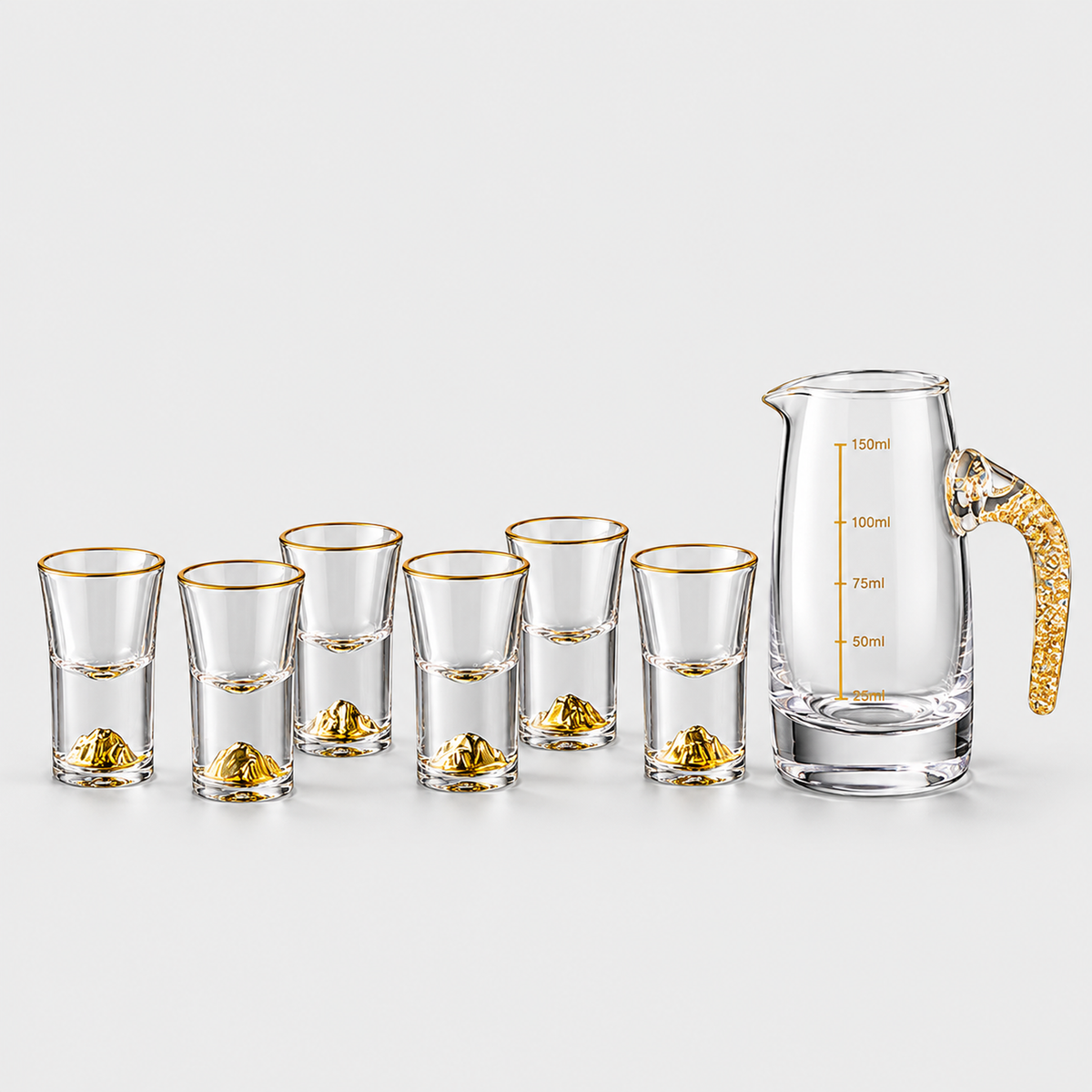 Gold-Foil Crystal Shot Glass Set with Dispenser, Gift Boxed